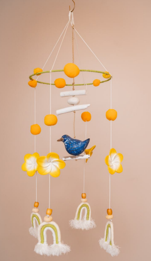 Hanging macramé Wooden Flowers & Birds