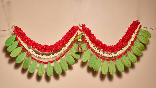 Bandarwal Silk Fabric Leaves - Red